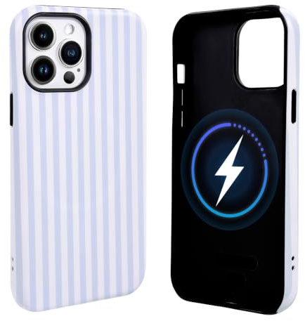 NITITOP for iPhone 14 Pro Max Case Cute Magnetic Striped Design,Blue | for Women Girls Men, Vertical Stripe Design, Compatible with MagSafe, Matte Hybrid 2 Layers, Hard PC Back Shockproof Cover