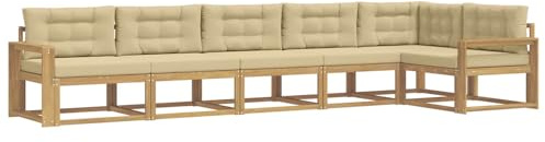 vidaXL Outdoor-Sofagarnitur mit Kissen 4 pcs Weiß und Beige Polyester, Akazien-Lounge-Set, moderner Outdoor-Sofa, langlebiges modulares Sofa, wetterfester Garten-Sitz