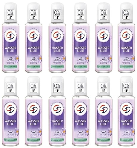12x CD Deo Zerstäuber/Pump Spray Wasserlilie Deodorant 48h Schutz Deodorant ohne Aluminiumsalze (ACH) 48h langanhaltender Schutz für empfindliche Haut geeignet vegane Körperpflege,75ml (12er Pack)
