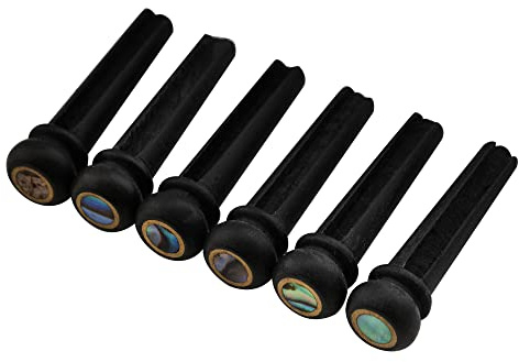 Musiclily Pro Akustische Gitarre Ebenholz Stegpins 4mm Schwarz 6 Stück | mit 4mm Green Pearl Shell Dot, für Akustische Westerngitarren