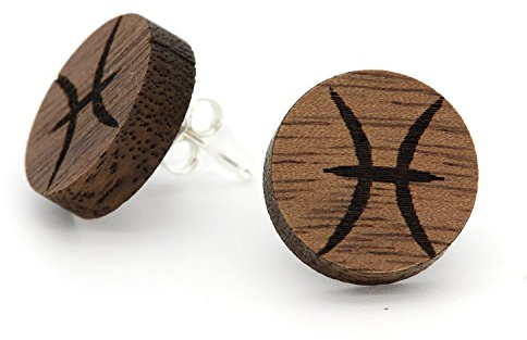 NaturSchatulle Holzohrringe Damen Holzschmuck Sternzeichen Fische Gravur natürliche Ohrringe Holz Ohrstecker 925 Silber Ohrschmuck
