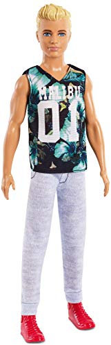 Barbie Fashionistas Poupée Mannequin #116 Ken avec Débardeur Malibu Tropical et Jogging Gris, Jouet pour Enfant, FXL63