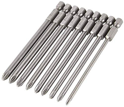 Gasea 9pcs 1/4 Inch Long Hex Cross Head Philips Screw 100mm Magnetic Screwdriver Bits Set