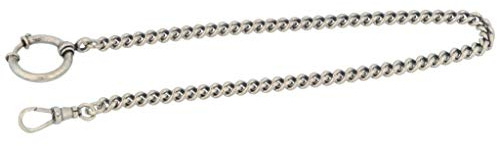 PUREgrey Taschenuhrkette echt 925/000 Silber oxydiert u. a. für alte Taschenuhren 30 cm lang Rundpanzer 5 mm mit Federring und drehbarem Karabiner