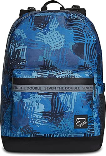 Zaino Scuola Reversibile Seven - The Double 2in1 - Blending Blue - Lato fantasia e Lato tinta unita