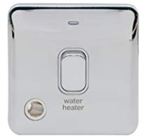 Schneider Electric Lisse Screwless Deco - Single Water Heater Switch with Neon Indicator and Flex Outlet, Double Pole, 20AX, GGBL2014WHWPC, Polished Chrome with White Insert