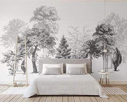 papier peint panoramique 3d tapisserie photo murales papier peint intissé poster geant décor mural moderne Trompe Loeil 250x175cm Arbre de ligne noir et blanc