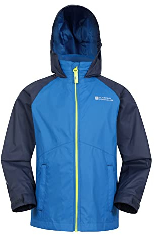 Mountain Warehouse Torrent II Kids Waterproof Jacket - Ripstop Outer Rain Coat, Taped Seams, Mesh Lined, Zipped Pockets - Spring Summer, Travelling, Camping Indigo (Lightweight) Kids Size 2-3 Years