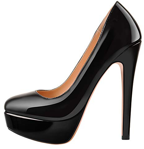 Only maker Plateau Pumps Damen Moderne High Heels Runde Zehen Stiletto Schwarz 44 EU