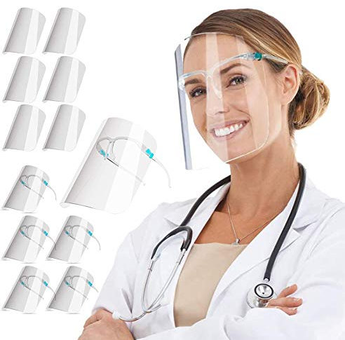 PETHREE Transparenter Gesichtsschutz Face_Shield_Visor Set mit 12 austauschbaren transparenten Antibeschlag-Visieren und 6 wiederverwendbare Brillen, geeignet für Erwachsene und Kinder