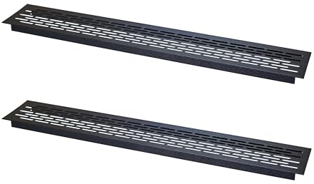ALUSFERA Griglia Aerazione Rettangolare 80 x 480 mm - Griglia Ventilazione in Alluminio - Accessori Per Mobili da Montare Autonomamente - Grata Aerazione per Mobili - 2 pezzi - Nero
