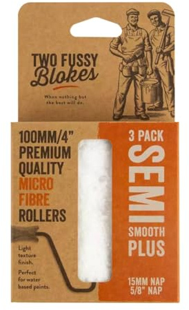 Two Fussy Blokes 100 mm (4 Inch) Long-Pile Microfibre Mini Paint Rollers – 15 mm Nap for Semi-Smooth & Textured Surfaces – Ideal for Textured Plaster, Concrete Blocks, Bricks, and Fences [3 Pack]