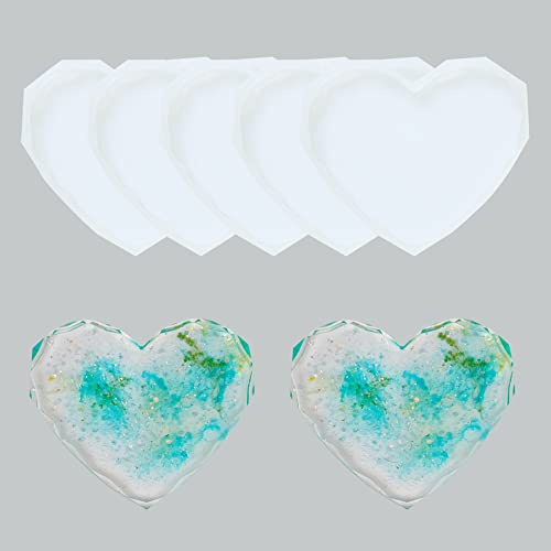 5Pcs Silicone Coaster Moulds for Resin Cup Mats Mould Epoxy Casting Moulds Diamond Edge Heart Coaster Molds for Epoxy Resin
