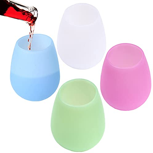 4 Stück Silikon Becher Wein, Weinglas aus Silikon, Tragbare Weingläser, Faltbares Tassenset, Bruchsicheres Weinglas, Weingläser ohne Stiel, 400ml Pure Farbe Trinkbecher für Camping, Picknick(4 Farben)
