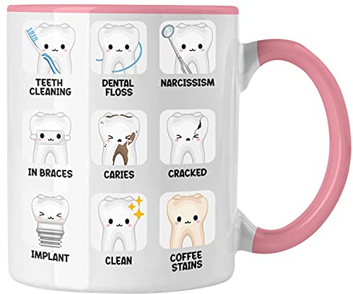 Trendation - Zahnmedizinische Fachangestellte Tasse Geschenk Lustig Zahnarzt Damen Geschenkidee Zahnarzthelferin LOVE Zahnarzt Zahnärztin (Rosa)