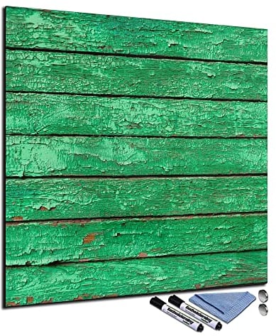 Glas-Magnettafel 30x30 cm Whiteboard Wand Beschreibbar Quadratisch Magnetisch Küche Office Büro mit Zubehör Wochenplaner Abwischbar Deko Memoboard Tafel Holz-Optik Grün
