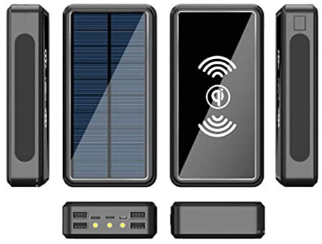 AMAZOM Power Bank Wireless/Power Bank Solare/Power Bank di Grande capacità 50000Mah/Power Bank Solare Ricaricabile/Power Bank Portatili per Telefoni Cellulari,Nero,50000mha