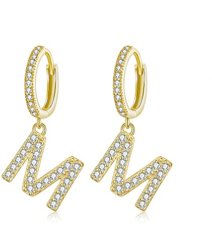 EVER FAITH Buchstabe Creolen 925 Sterling Silber Funkelnde Zirkonia Klein Letter M Personalisierter Huggie Hoop Initial Ohrringe für Damen Mädchen Gold-Ton