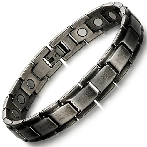 WELMAG Herren Titanstahl Magnetfeldtherapie Armband Schmerzlinderung bei Arthritis Einstellbar mit Geschenkbox(Jahrgang)