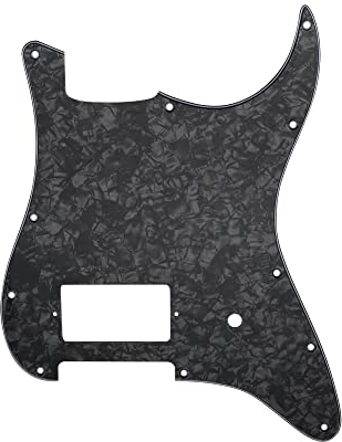 Musiclily Pro 11 Holes ST Strat One Humbucker Guitar Pickguard Scratch Plate for USA/Mexico Fender Tom Delonge Stratocaster Electric Guitar, 4ply Black Pearl
