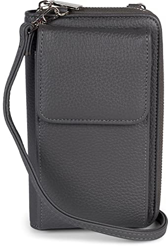 styleBREAKER Damen Mini Bag Geldbörse mit Handy Fach und RFID Schutz, Umhängetasche, Handytasche, Crossbag 02012362, Farbe:Dunkelgrau