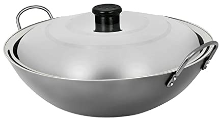YYUINU Wok en fer - Cuisinière rustique traditionnelle avec fond rond - 45 cm = 17,7 pouces