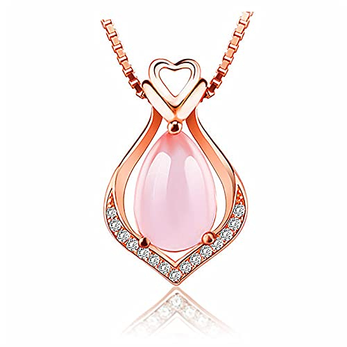 Dishowme Quartz Rose Pendentif Collier Rose Cristal Larme Chaîne Pierre Précieuse Naturelle Guérison Chakra Opale Pierre Bijoux pour Femmes Filles (Or Rose C)