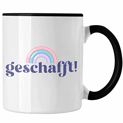 Trendation - Geschafft Tasse Geschenk Bestanden Abi Master Bachelor Ausbildung Geschenkidee (Schwarz)