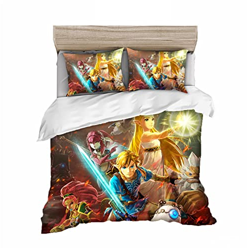 Doiicoon Zelda Bettwäsche-Sets Mit Kissenbezug,Kinderbettwäsche Microfaser 3D Digital Print Mit Kettenreißverschluss, Zelda Bettbezug (9,135x 200 cm)