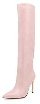 QUEEN HELENA Stivali Alti a Punta con Tacco a Spillo Semplici Casual Donna K2070 (Rosa, Numeric_35)