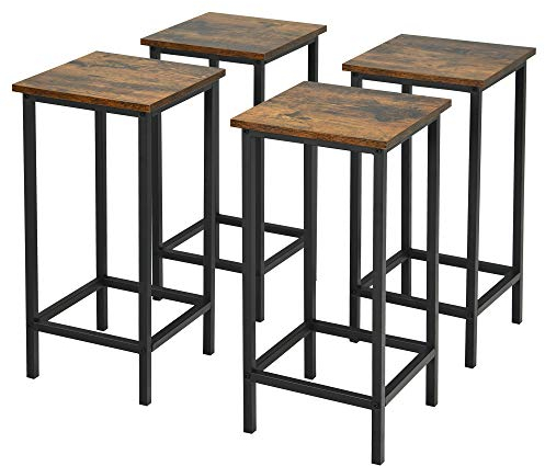 LIFEZEAL Lot de 4 Tabourets de Bar Hauteur 72 cm, Tabouret Cuisine avec Repose-Pied, Cadre en Fer & Siège en Bois, Style Industriel, pour Salle à Manger, Café, Bistrot, Marron Vintage, Charge 100 kg