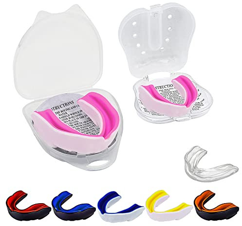 Doppelschichtiger Mundschutz, Mundschutz, schmale Passform, für Erwachsene und Senioren, mit Tasche, ideal für Schule, Kampfsport, Rugby, Fußball, Hockey, Muaythai, MMA, Basketball, 12 Weiß-Pink