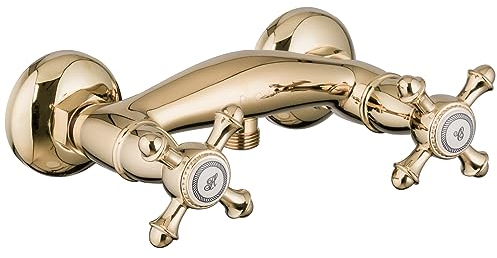 PaulGurkes Duscharmatur Gold Mischbatterie Antik Retro Zweigriffmischer