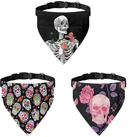 COEQINE Tragbares Bandana-Set im Totenkopf-Stil, 3-teiliges Hunde-Schals mit rutschfestem Haken für Sommer-Haustier-Bandanas für Sport, Spaziergänge