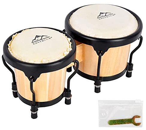 EastRock 10.2 cm & 12.7 cm Bongos Drums Set für Erwachsene Anfänger Profis Stimmbare Holz und Metall Drum Percussion Instrumente mit Stimmschlüssel (Log)