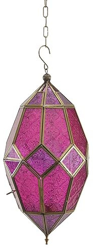 Marokkanische XXL Laterne Hängelaterne Orientalisches Hängewindlicht Wohnzimmer Flur Balkon Art Déco Pink-Lila Selma IR-60572