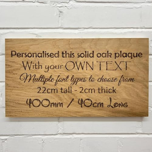 Personalised Engraved Solid Oak Plaque (multiple size options) Wall Sign House Name Custom Wooden Indoor/Outdoor Sign (40cm x 22cm)