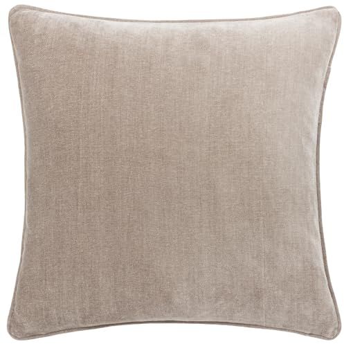 Yard Heavy Chenille Feather Filled Cushion (Greige, 50 x 50 cm) | Soft Velvet Piped Decorative Cushion