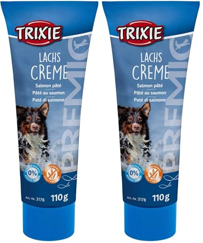 TRIXIE Hundeleckerli Premio Hunde-Lachscreme 110g - Premium Leckerlis für Hunde glutenfrei - ohne Getreide & Zucker, schmackhafte Belohnung für Training & Zuhause - 3178-1 (Packung mit 2)