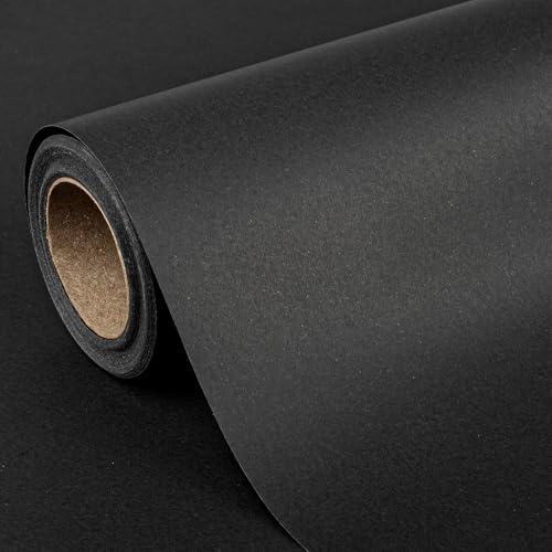 Flyhill Rouleau de papier cadeau kraft réversible noir, 76,2 cm x 10,5 m, recyclable pour bouquet de fleurs, origami, peinture, chemin de table, toile de fond photo, noir