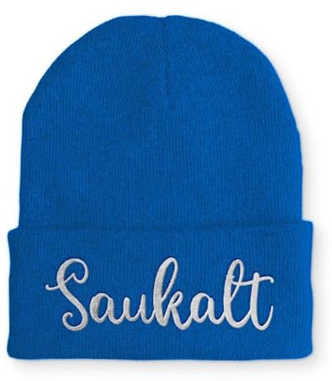 Strickmütze Saukalt Mütze Wintermütze lustige Beanie mit Stick, Farbe: Blau