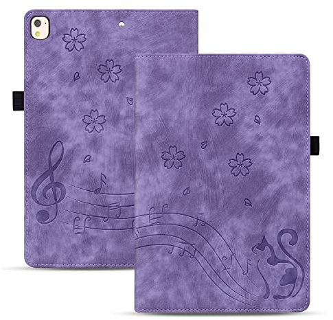 TEDTIKJT Hülle für Tablet iPad 9th/8th/7th Generation 10.2 Zoll 2021/2020/2019 Schutzhülle PU Leder Flip Cover Kirschblüte Katze Tablet Case mit Ständer Funktion Case für iPad 10.2,Violett Katze