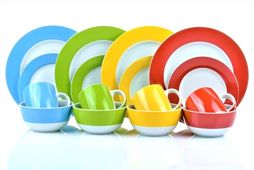 Kombiservice COLOURBAND Set 16teilig für 4 Personen/Color up your Life - mit 4 frischen Farben im Set/Porzellan rot-gelb-grün-blau dekoriert, runde Form/Waterside England by Retsch Arzberg