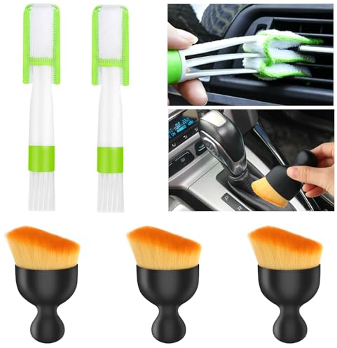 VFANDV Cepillo Limpieza Coche, 5 Piezas Limpieza Coche Interior Cepillo Limpieza Coche Cepillo para Rejillas de Ventilación de Automóviles y Salpicaderos (5pcs - 2 Estilos)