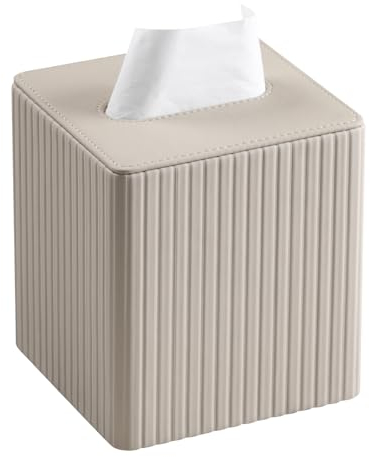 MEIBOOCH Taschentuchbox-Abdeckung, stilvolle PU-Leder, quadratisch, mit Magnetboden, für Badezimmer, Schlafzimmer oder Büro (Beige Streifen)