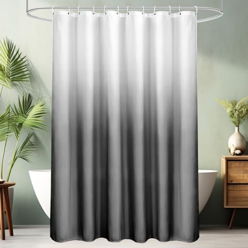 AooHome Duschvorhang 180X180cm Textil, Grau Duschvorhänge 120g/m² Farbverlauf Badvorhang Wasserdicht Waschbar Antischimmel mit 12 Duschvorhangringen(Weiß nach Schwarz)