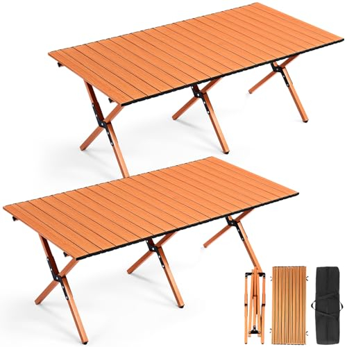 Suzile Klappbarer Campingtisch mit Tragetasche, niedrig, zusammenklappbar, leicht, Aluminium, Outdoor, für Camping, Picknick, Strand, Terrasse, Küche, 2 Stück