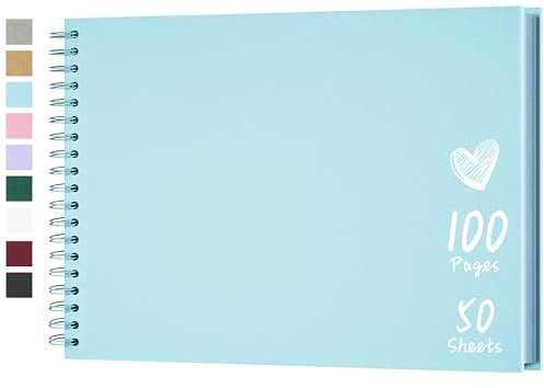Hiwhy Fotoalbum Scrapbook 28x20,5 cm 100 Seiten DIY Scrapbook Hartes Kraftpapier Baby Erinnerungsbuch Familie Geburtstag Hochzeit Jahrestag Scrapbook, Blau