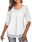 ASUOAgio Women's Plus Size 3/4 Sleeve Blouses Double Layers Mesh Shirt White,4X