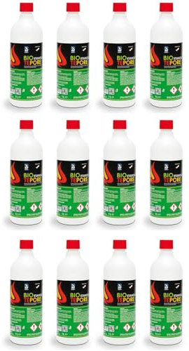 Bioetanolo 12LT Combustibile per Camini, Biocaminetti e Stufe Tepore 12 Litri 2BM | Bio Etanolo Inodore, Alcool Etilico di Origine Vegetale, Eco Compatibile, Pulito, Liquido Cartone 12 Bottiglie 1l